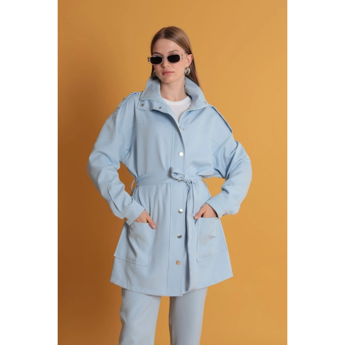 Apoletleri Taşlı Kadın Bebemavi Ceket