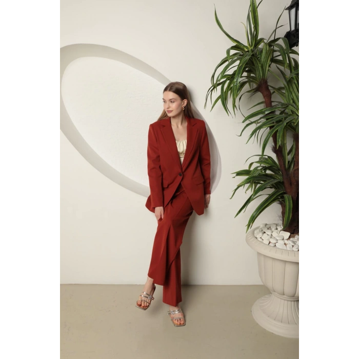 Atlas Kumaş Kadın Oversize Ceket-Kiremit