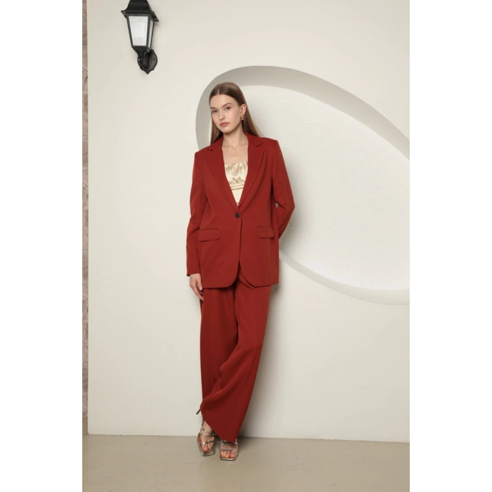 Atlas Kumaş Kadın Oversize Ceket-Kiremit