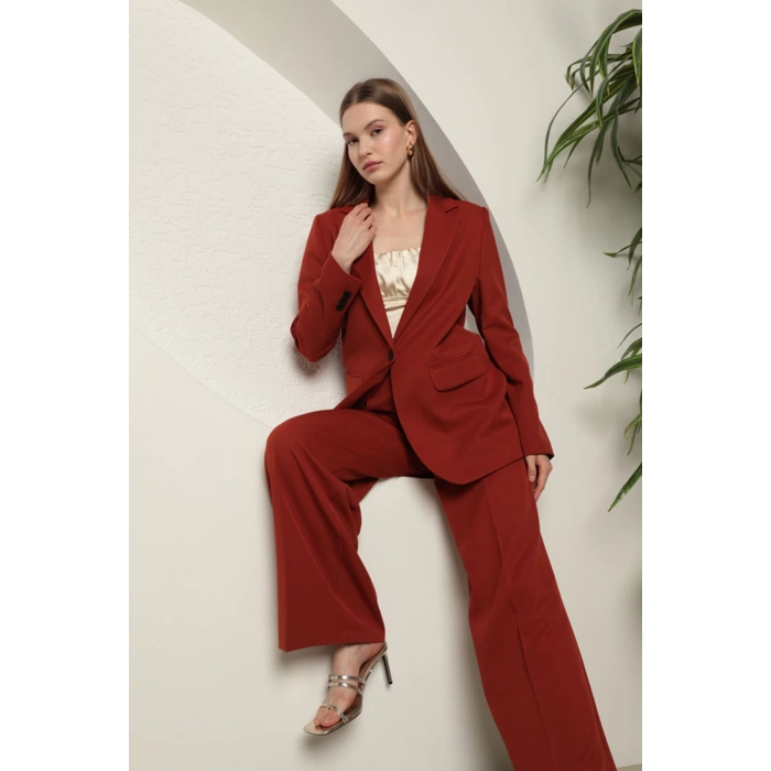 Atlas Kumaş Kadın Oversize Ceket-Kiremit