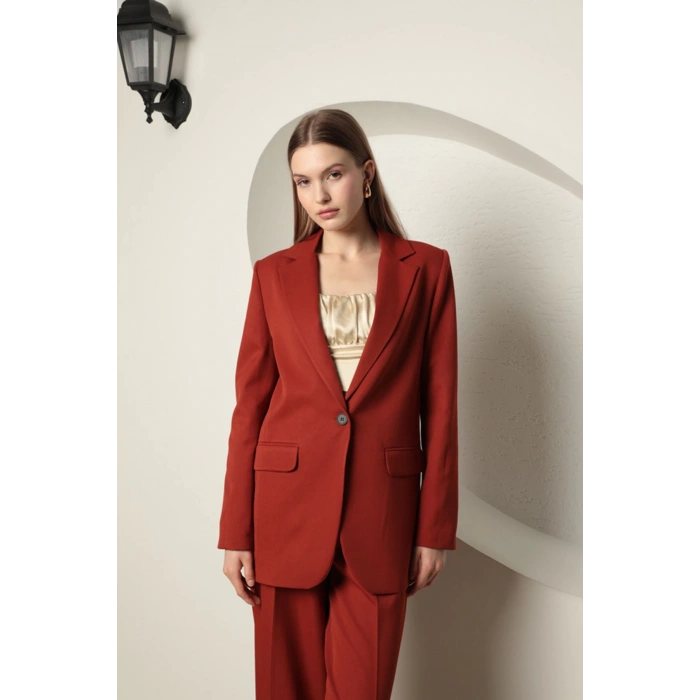 Atlas Kumaş Kadın Oversize Ceket-Kiremit