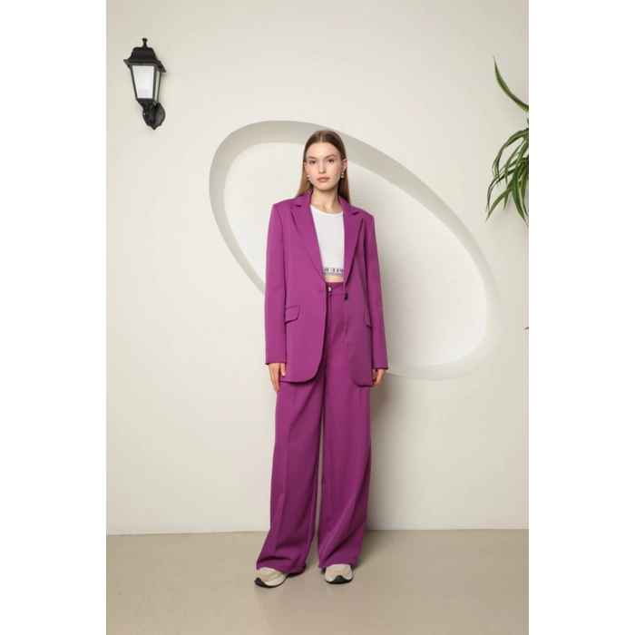 Atlas Kumaş Kadın Oversize Ceket-Mor