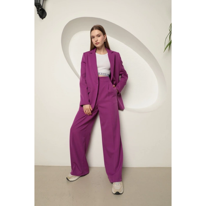 Atlas Kumaş Kadın Oversize Ceket-Mor