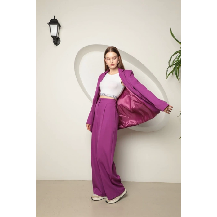 Atlas Kumaş Kadın Oversize Ceket-Mor