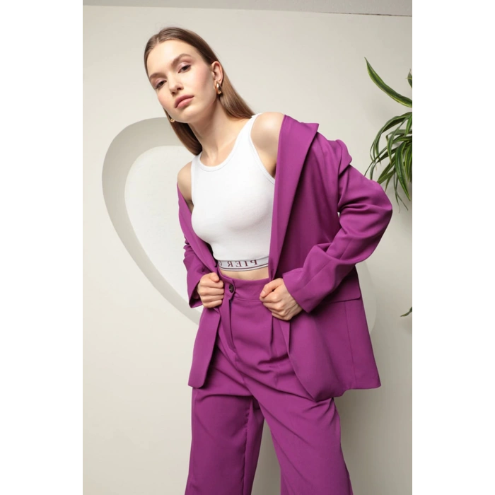 Atlas Kumaş Kadın Oversize Ceket-Mor