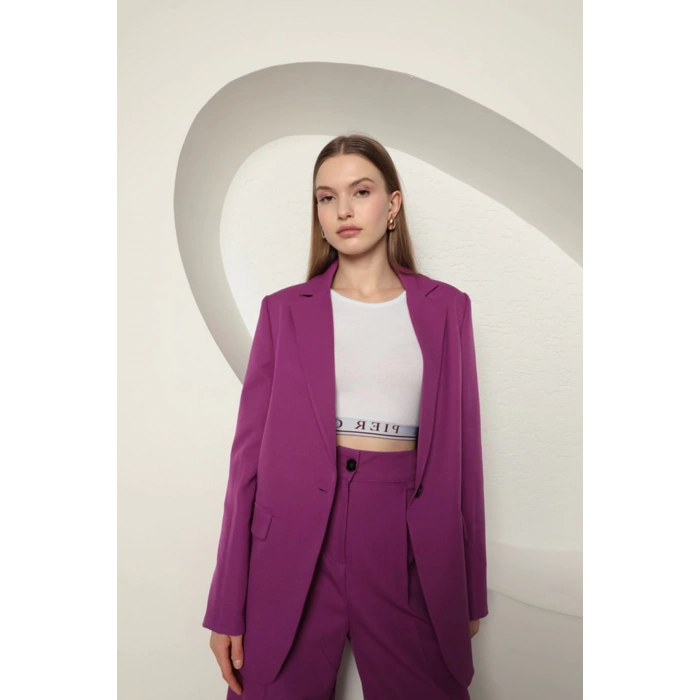 Atlas Kumaş Kadın Oversize Ceket-Mor