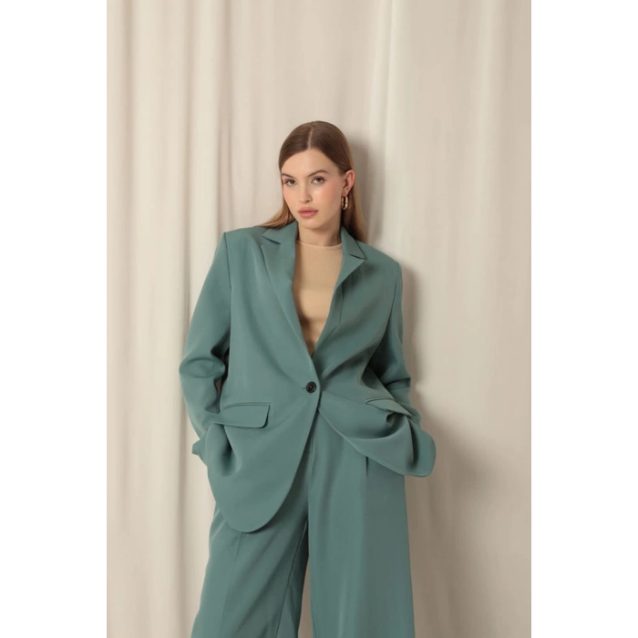 Atlas Kumaş Kadın Oversize Yeşil Ceket