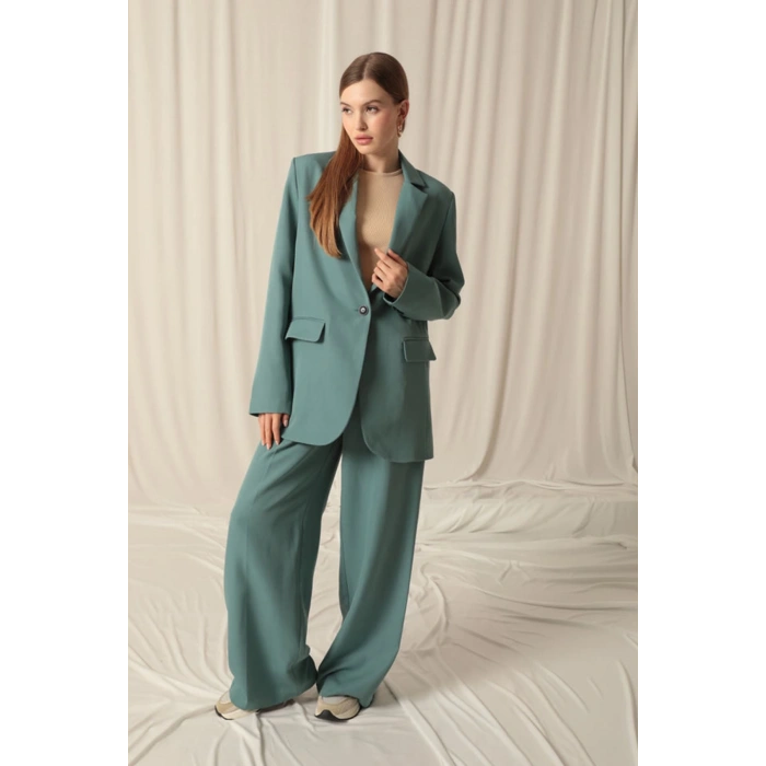 Atlas Kumaş Kadın Oversize Yeşil Ceket