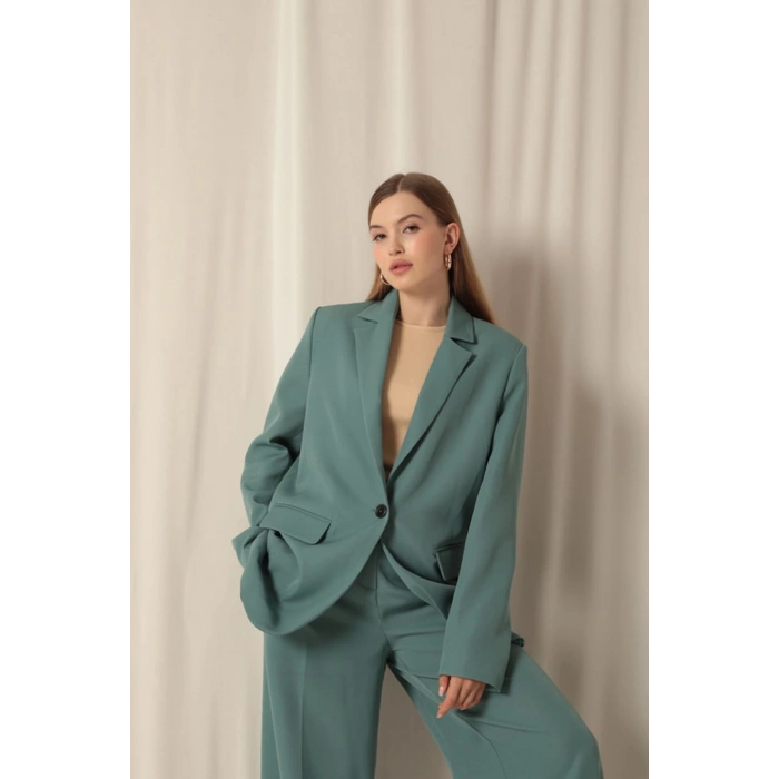 Atlas Kumaş Kadın Oversize Yeşil Ceket