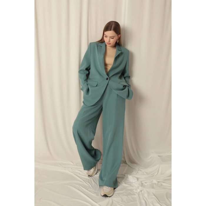 Atlas Kumaş Kadın Oversize Yeşil Ceket