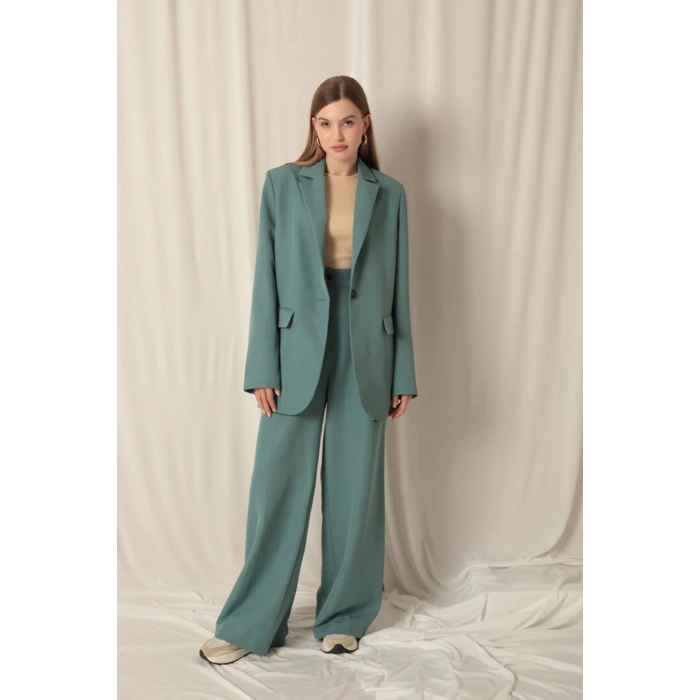 Atlas Kumaş Kadın Oversize Yeşil Ceket