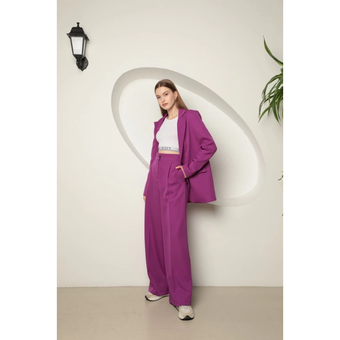Atlas Kumaş Kadın Palazzo Pantolon-Mor