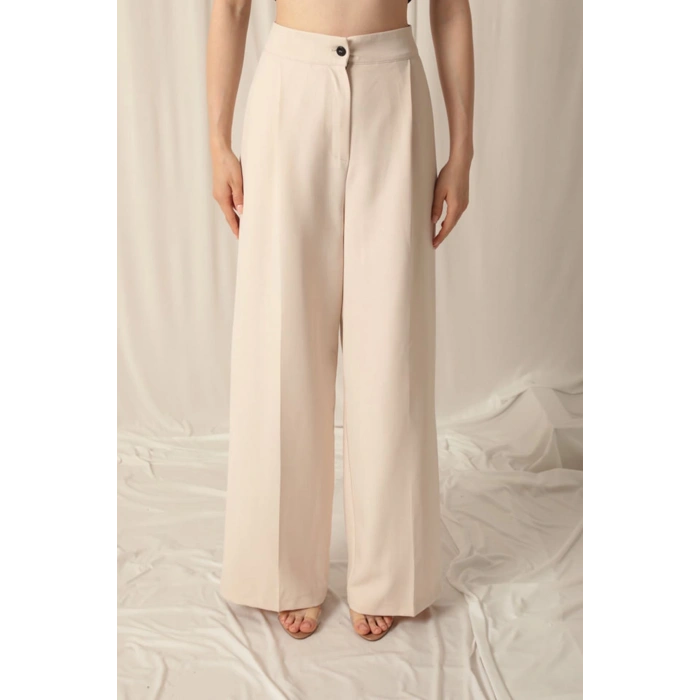 Atlas Kumaş Palazzo Kadın Bej Pantolon