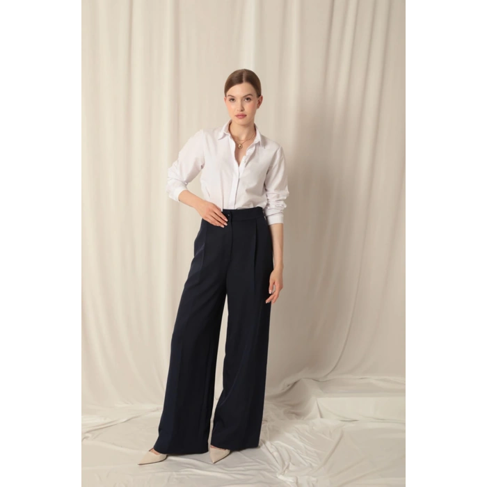 Atlas Kumaş Palazzo Kadın Mavi Pantolon