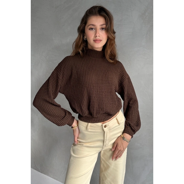 Balıkçı Yaka Dokulu Crop Bluz