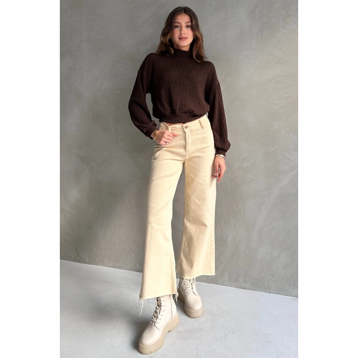 Balıkçı Yaka Dokulu Crop Bluz