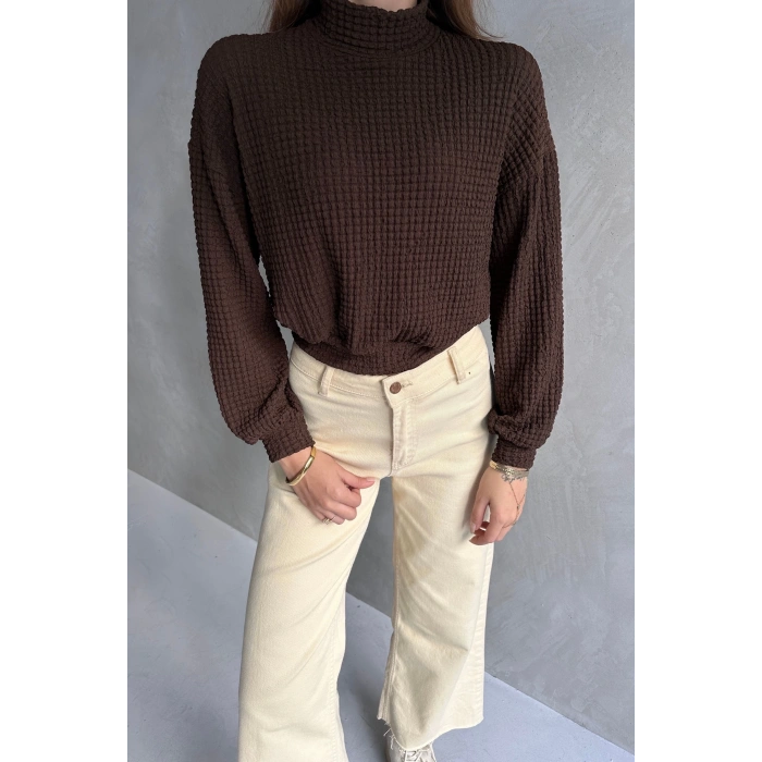 Balıkçı Yaka Dokulu Crop Bluz