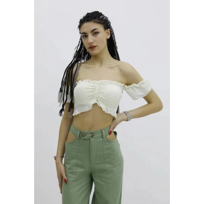 Balon Kol Lastikli Büstiyer Ekru - P-019964