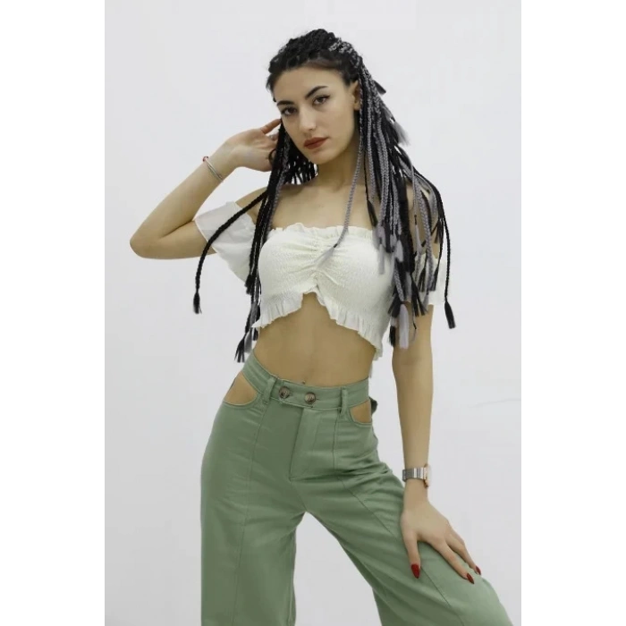 Balon Kol Lastikli Büstiyer Ekru - P-019964