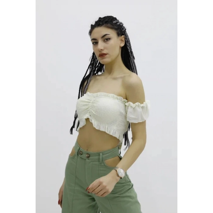 Balon Kol Lastikli Büstiyer Ekru - P-019964