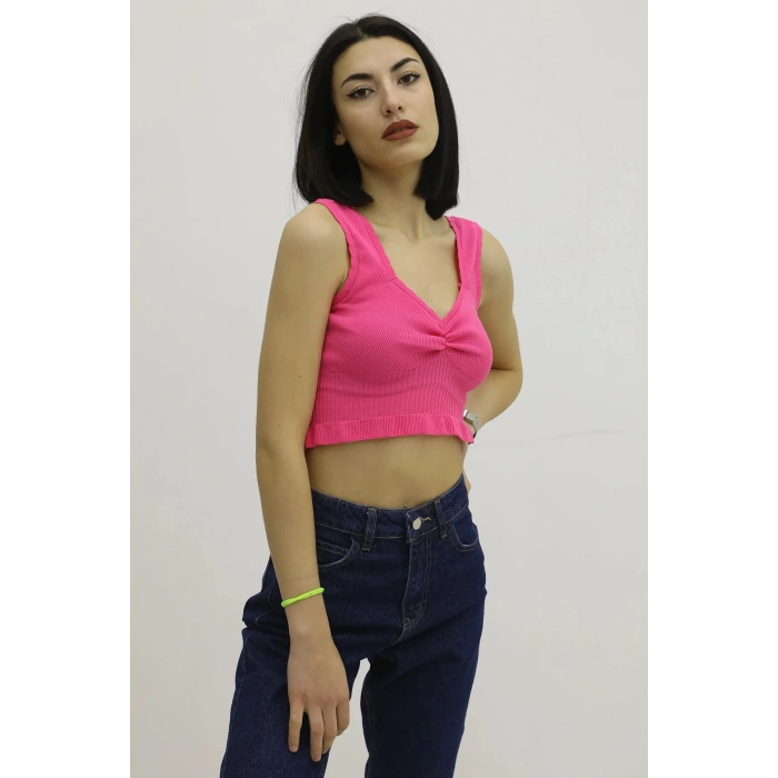Bel Lastikli Triko Bluz Fuşya - P-019708