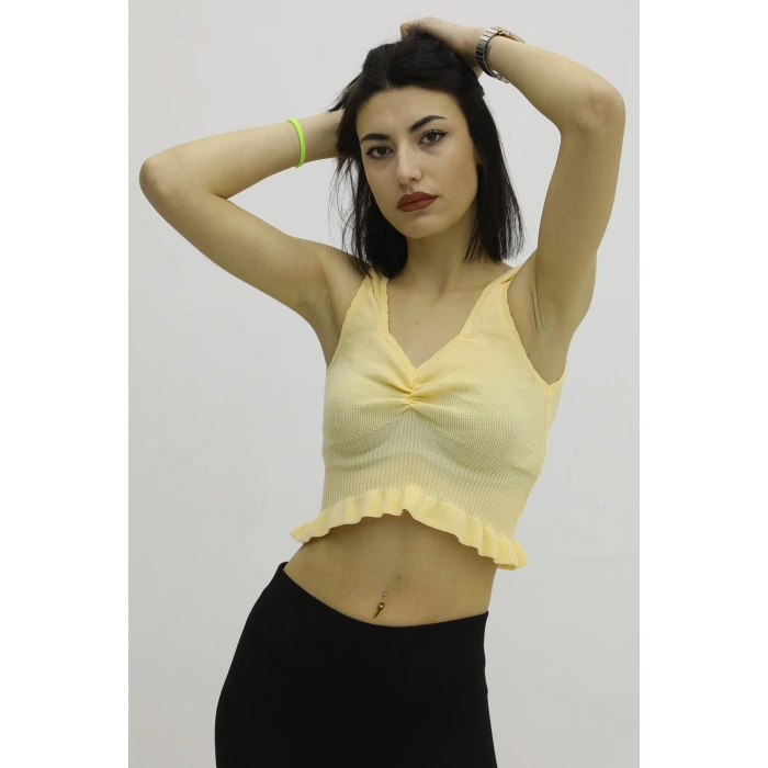 Bel Lastikli Triko Bluz Hardal - P-019708