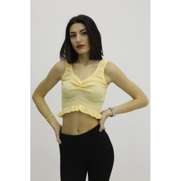 Bel Lastikli Triko Bluz Hardal - P-019708