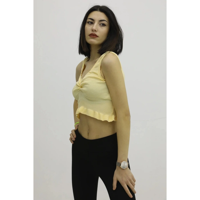 Bel Lastikli Triko Bluz Hardal - P-019708