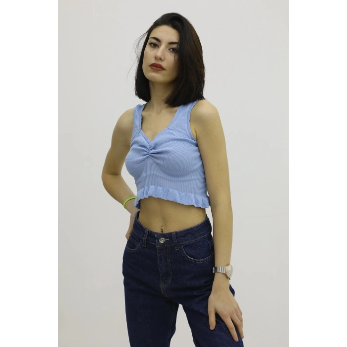 Bel Lastikli Triko Bluz Mavi - P-019708