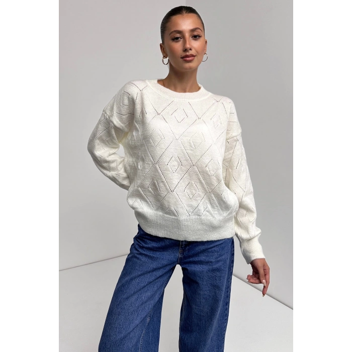 Bisiklet Yaka Baklava Desenli Triko Kazak