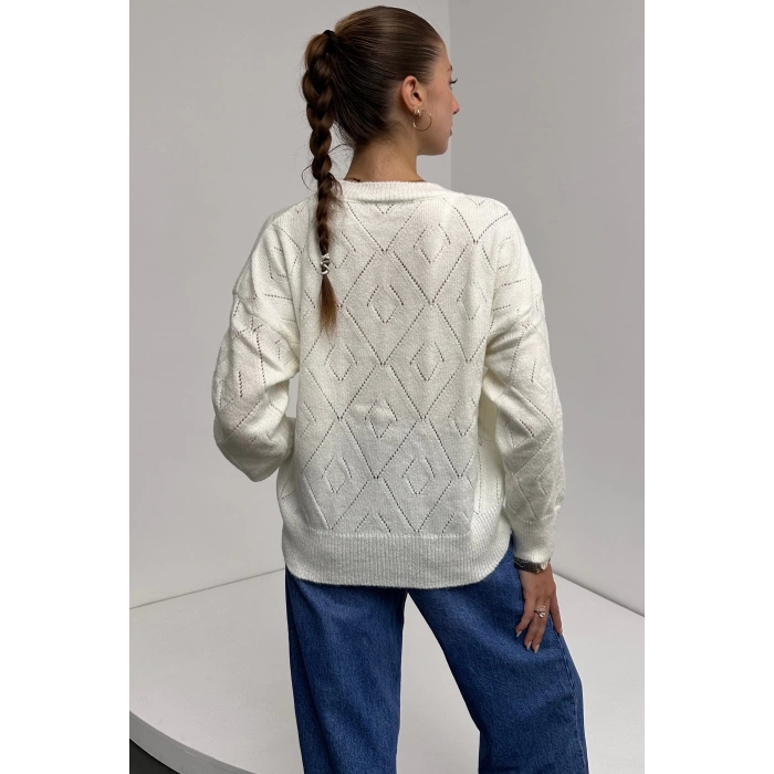 Bisiklet Yaka Baklava Desenli Triko Kazak