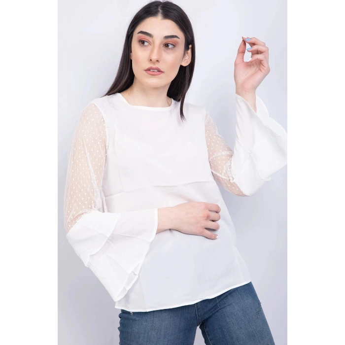 Bisiklet Yaka Bluz Ekru - P-018626