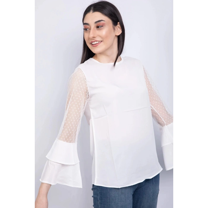 Bisiklet Yaka Bluz Ekru - P-018626