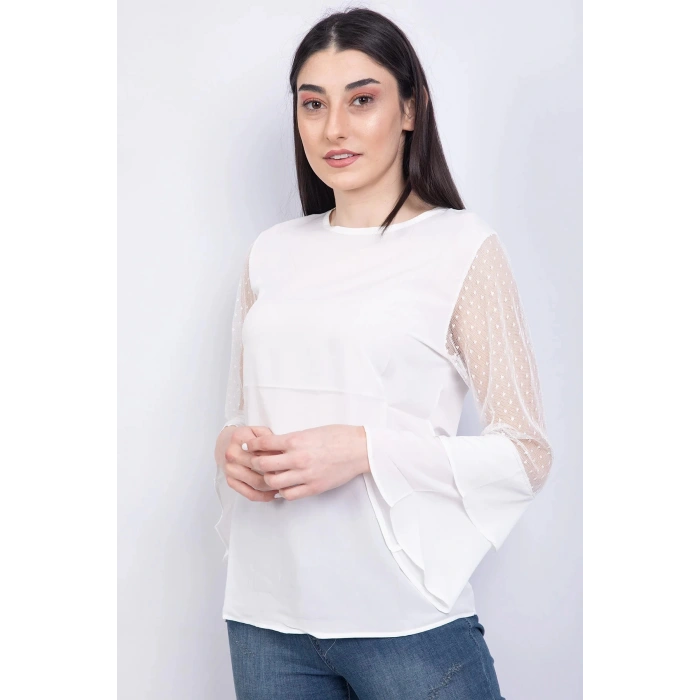 Bisiklet Yaka Bluz Ekru - P-018626