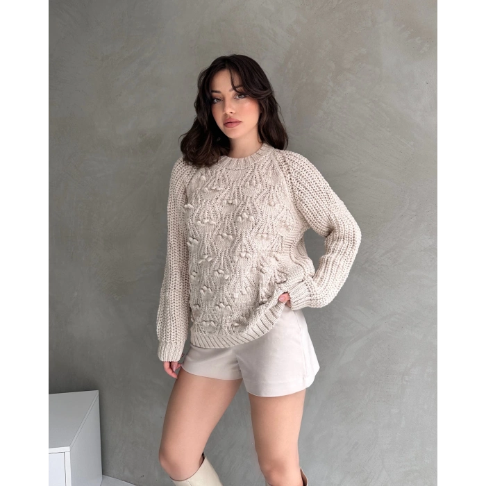 Bisiklet Yaka Bürümcük Detaylı Triko Kazak