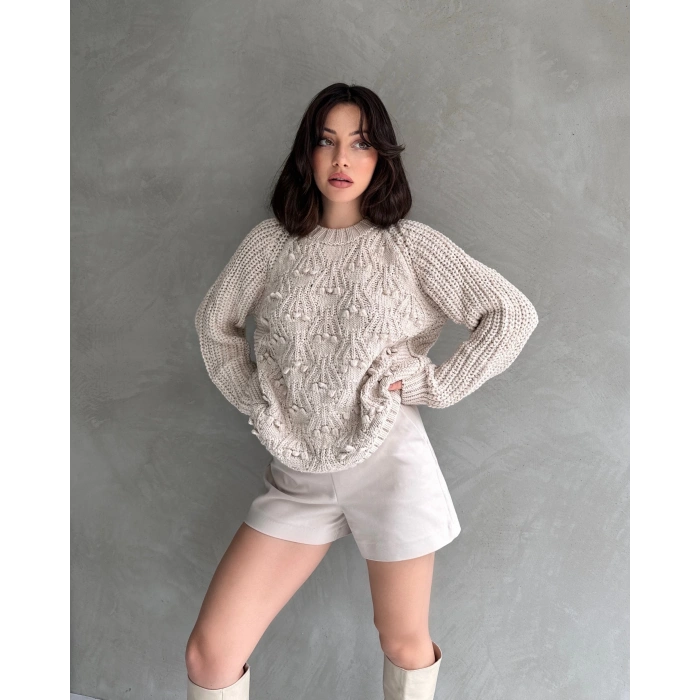 Bisiklet Yaka Bürümcük Detaylı Triko Kazak