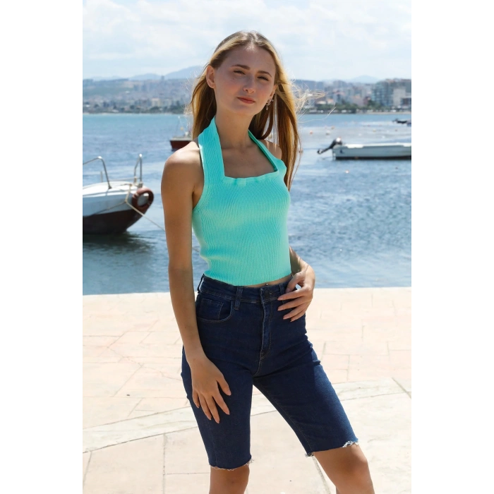 Boyun Geçirmeli Triko Büstiyer Yeşil - P-019915