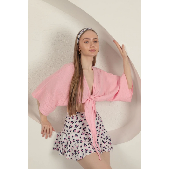 Bürümcük Çiçek Desen Şort Etek-Fuşya