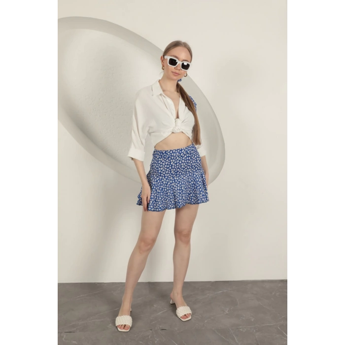 Bürümcük Papatya Desen Şort Etek-Saks