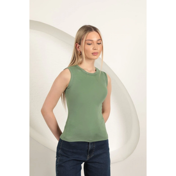 Çilek Viskon Kumaş Basic Bluz-Haki