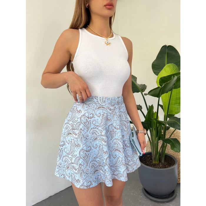 Desenli Krinkıl Şortlu Etek