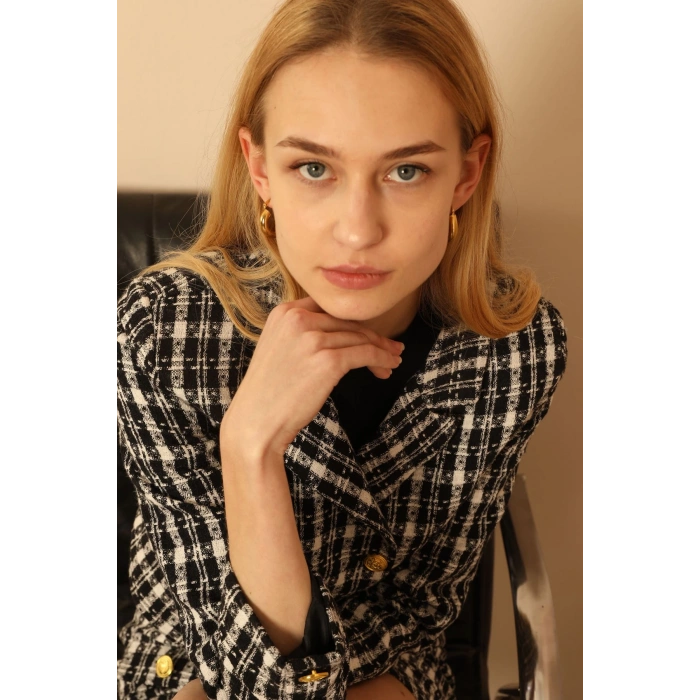 Dokuma Kumaş Ekose Kumaş Kadın Etek-Siyah