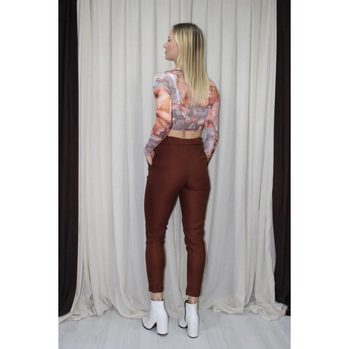 Duble Paça Yün Efekt Pantolon Taba - 1362