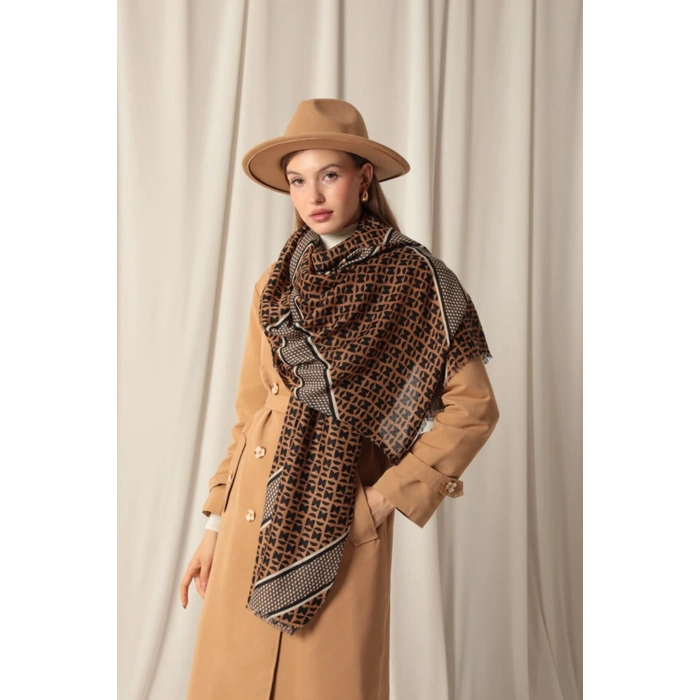 Etnik Desenli Kadın Kahve Şal