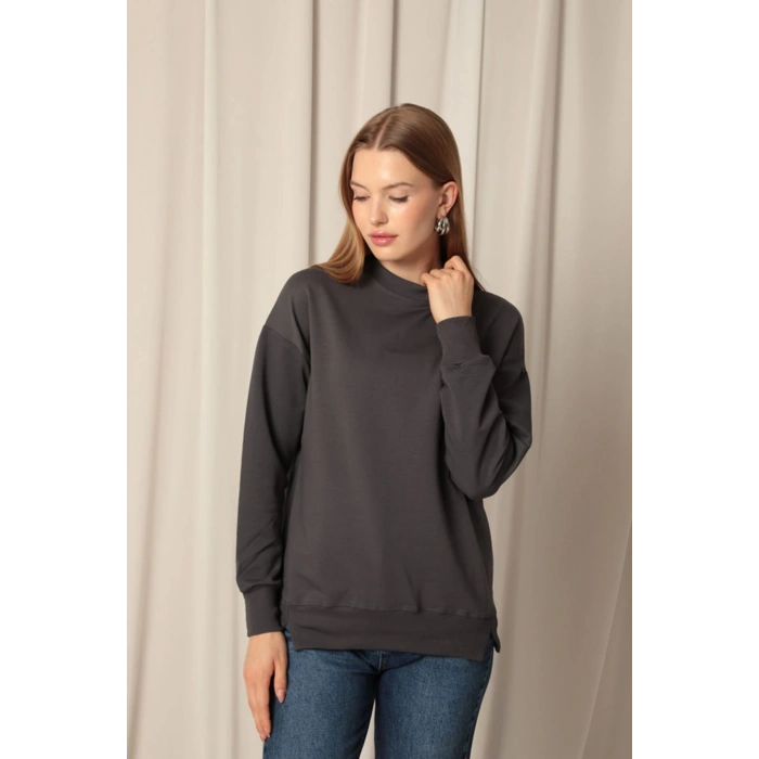 İki İplik Kumaş Kadın Antrasit Sweat