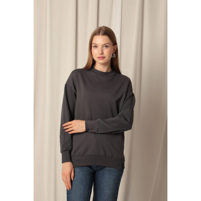 İki İplik Kumaş Kadın Antrasit Sweat