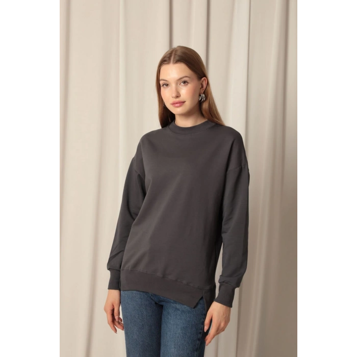 İki İplik Kumaş Kadın Antrasit Sweat