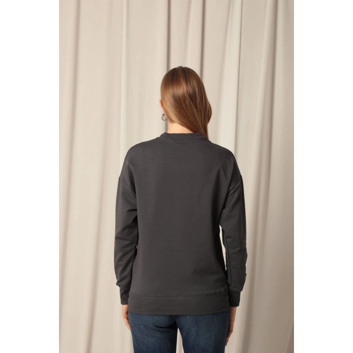 İki İplik Kumaş Kadın Antrasit Sweat