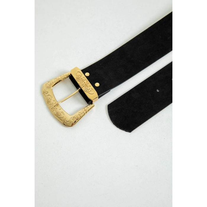 İşleme Detay Süet Kadın Kemer-Siyah