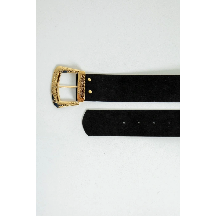 İşleme Detay Süet Kadın Kemer-Siyah